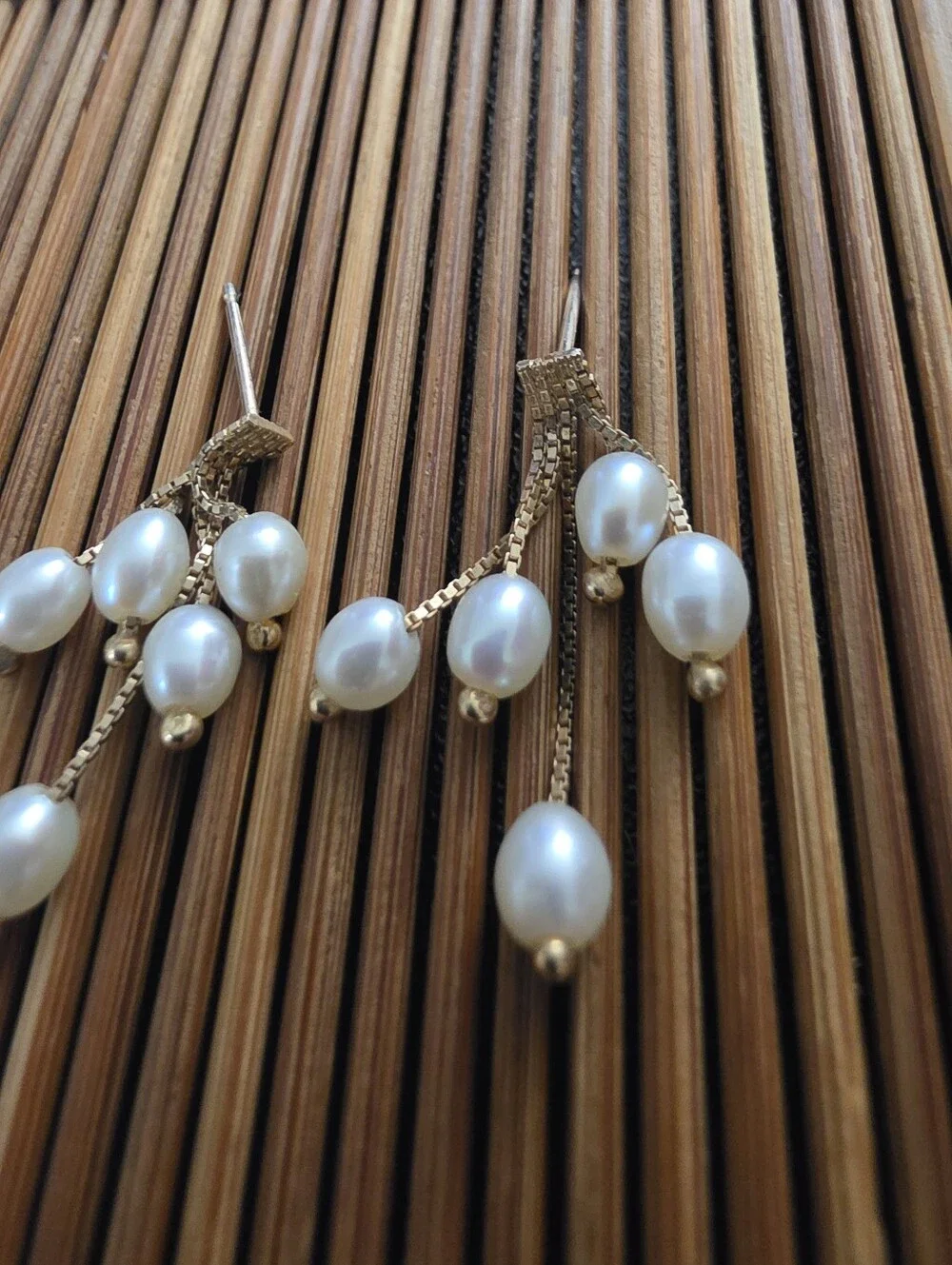 14k Pearl Yellow Gold Dangle Earrings (Vintage)